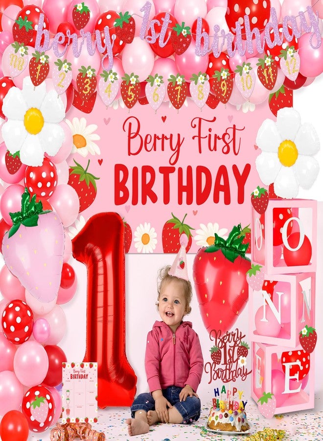 Kriyokiaa Berry First Birthday Decor Strawberry 1st Birthday Decorations for Girls with Balloon Arch, Highchair Banner Strawberry Theme Backdrop, Photo Banner, Cake Topper - Image 4